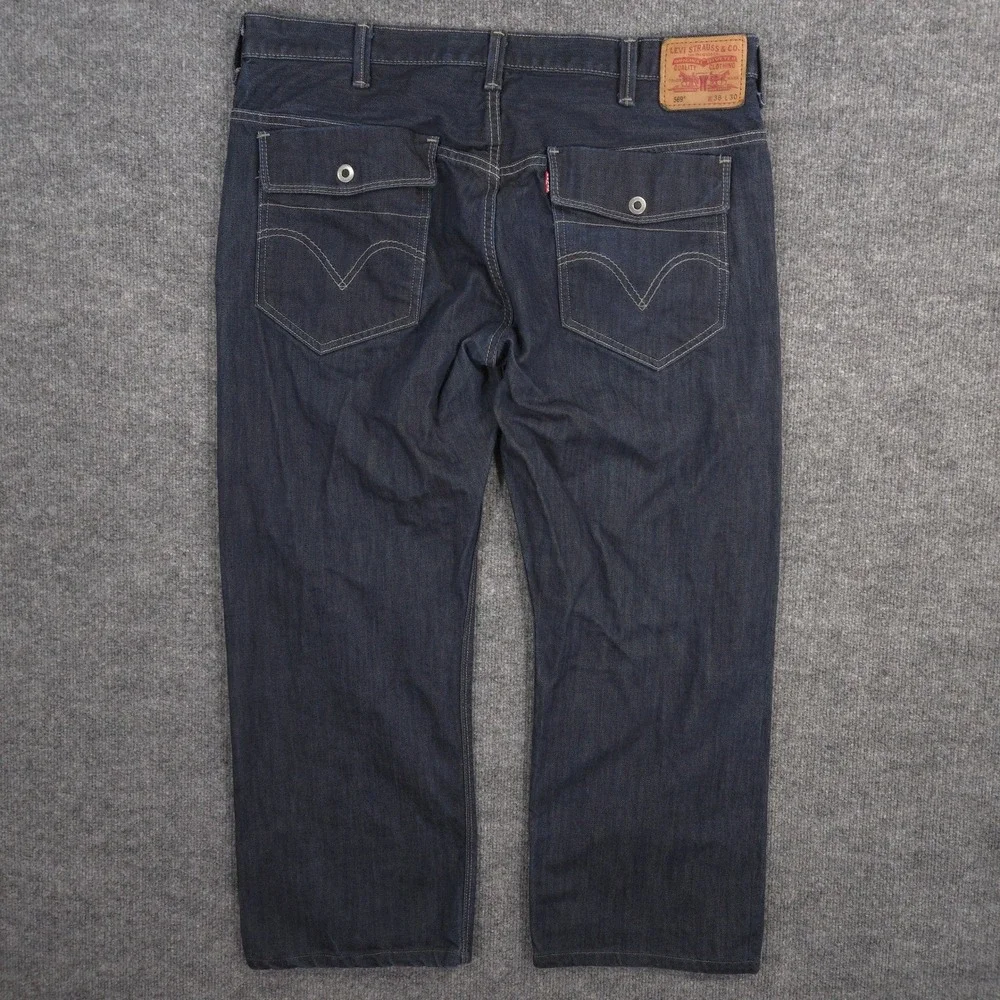 Levis 569 Jeans Mens 38X27* Blue Loose Straight Flap Pockets Dark Wash‎ Denim